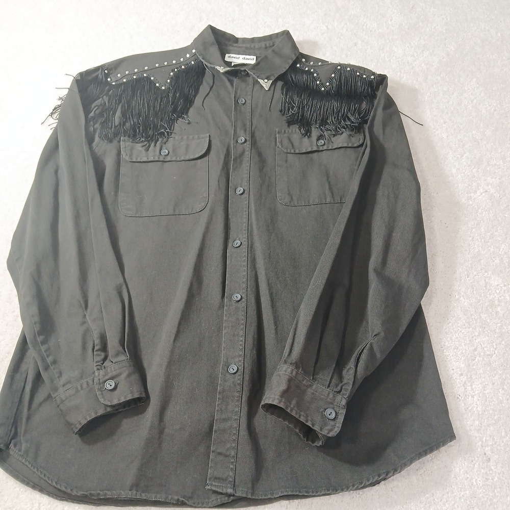 Vintage USA David David Women's Rhinestone & Fringe Black Longsleeve Size Large